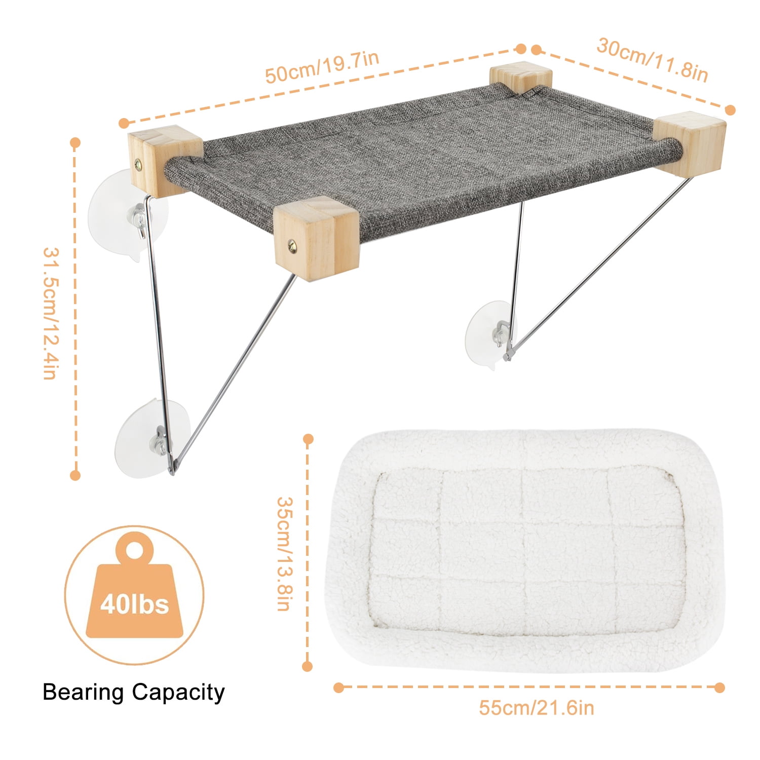 Cat Window Perch, Cat Window Hammock with Spacious and Comfortable Pet Bed for Kittens & Large Cats,Cat Resting Seat for Sunbathing, Napping & Overlooking,Gray