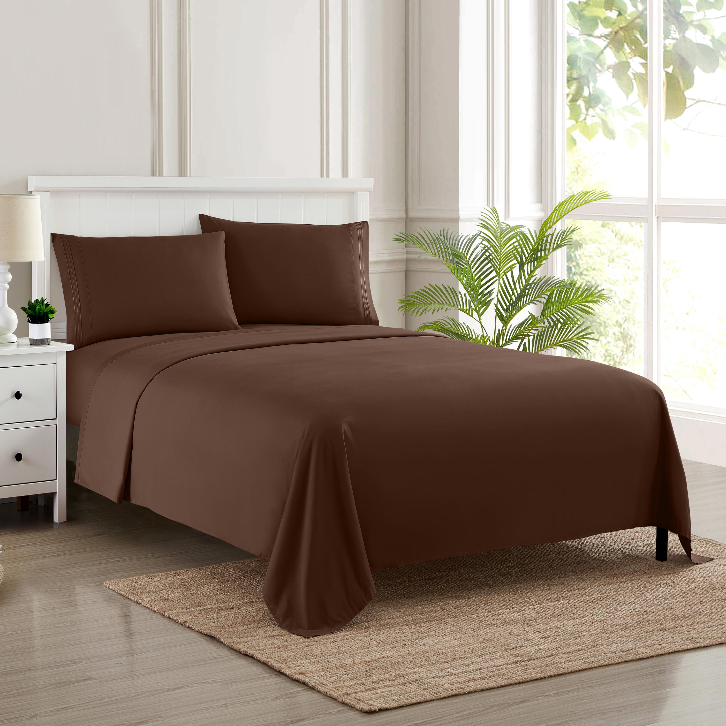 Sweet Home Collection 1800 Series Bed Sheets - Extra Soft Microfiber Deep Pocket Sheet Set - Brown, Queen
