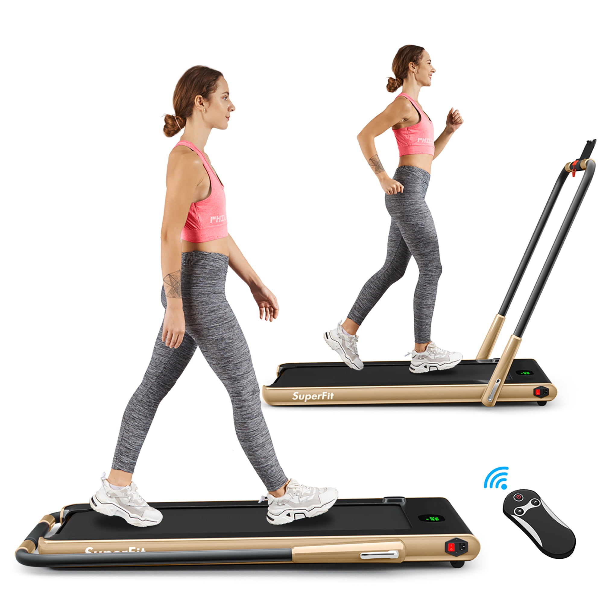 Costway SuperFit 2.25HP 2-in-1 Folding Under Desk Treadmill with Remote Control Bluetooth Speaker