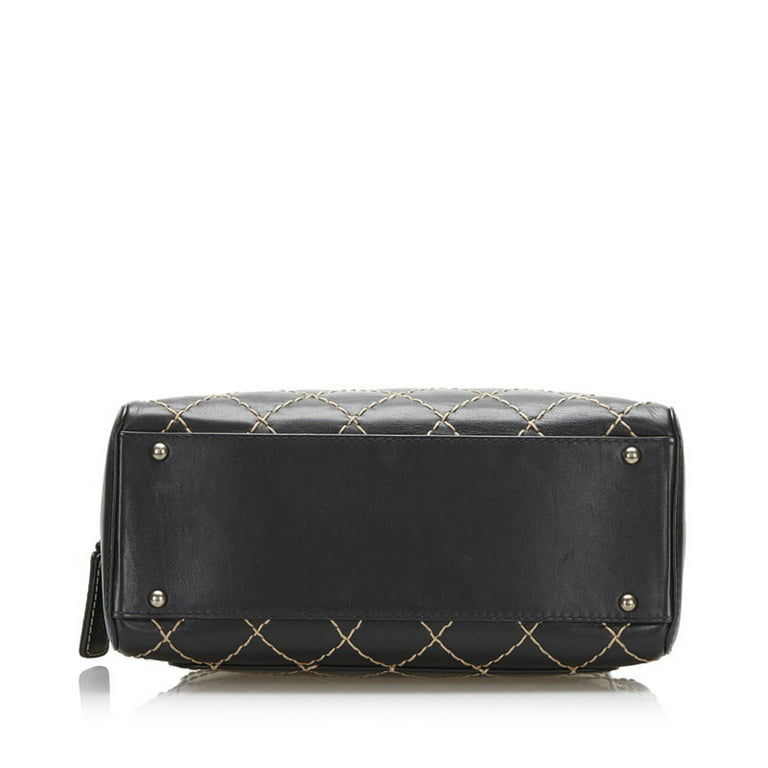 Authenticated Used Chanel Wild Stitch Handbag Boston Bag Black