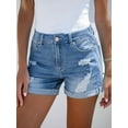 thumbnail image 4 of Shorts Vaqueros Desgastados de Tiro Medio-Alto para Mujer, con Bolsillos y Dobladillo Doblado, Informales, de Verano Azul XXL, 4 of 7