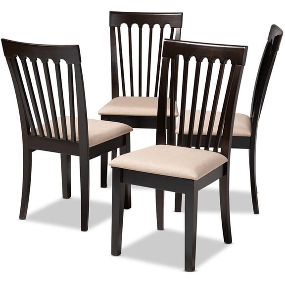Baxton Studio Minette Fabric and Wood Dining Chairs in Sand and Brown Set of 4