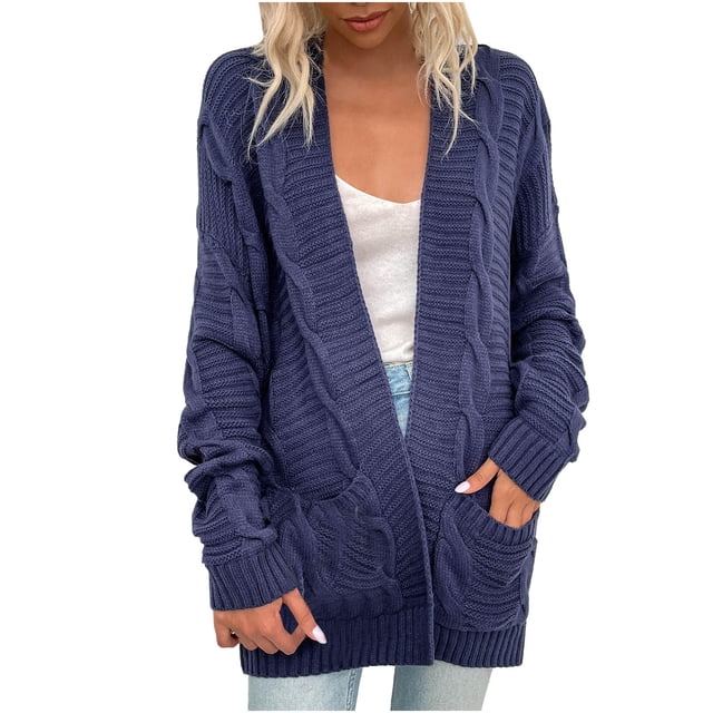 jsaierl Mode pour Femmes Automne Hiver Couleur Unie Poche Cardigan à Manches Longues Chandail Veste Hauts