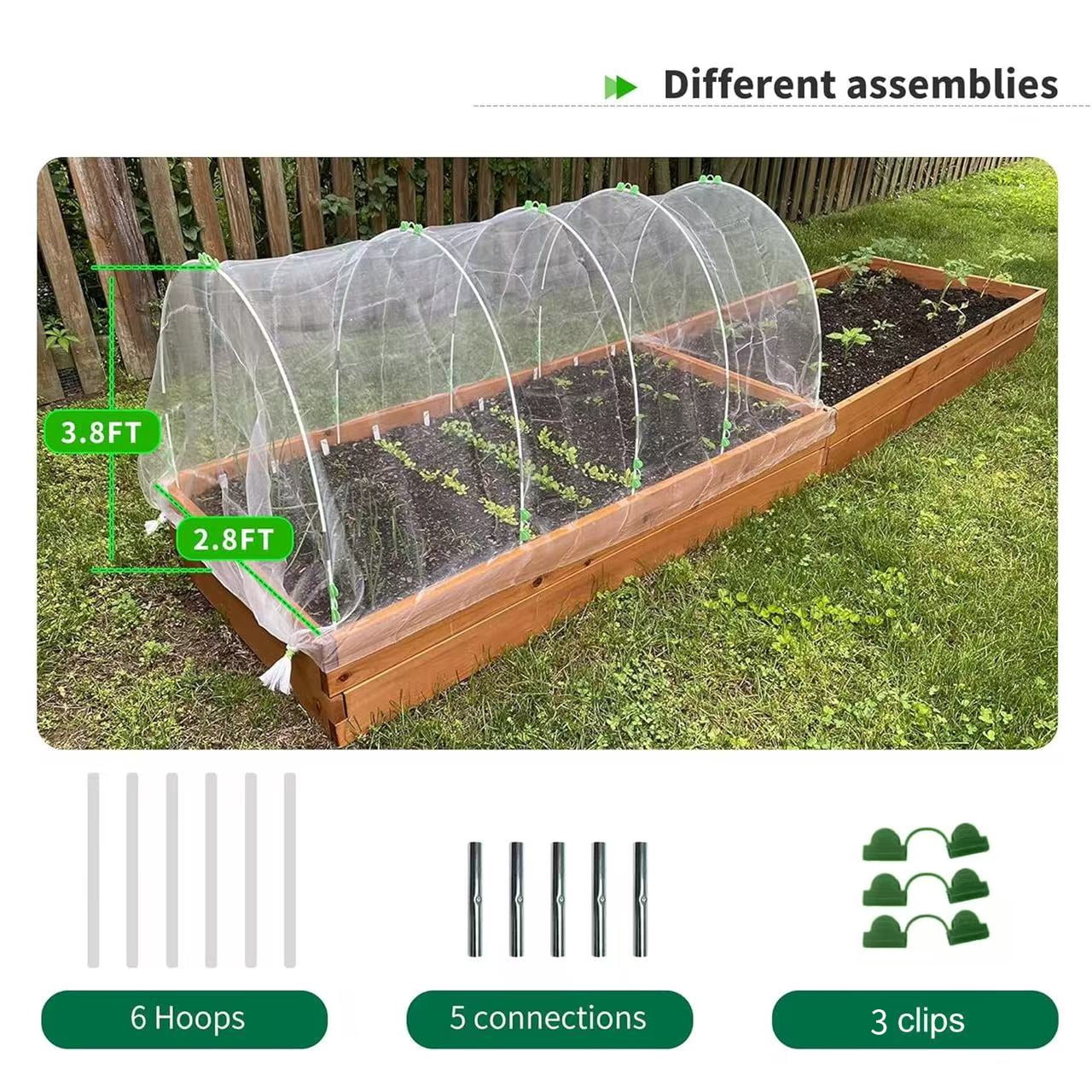 8FT Garden Hoops Grow Tunnel Kit - Rust-Free Fiberglass Frame for Raised Beds, 72pcs - DIY Plant Support for Garden Netting, Vegetable Garden Hoops Kit, Row Covers, and Greenhouse Protection