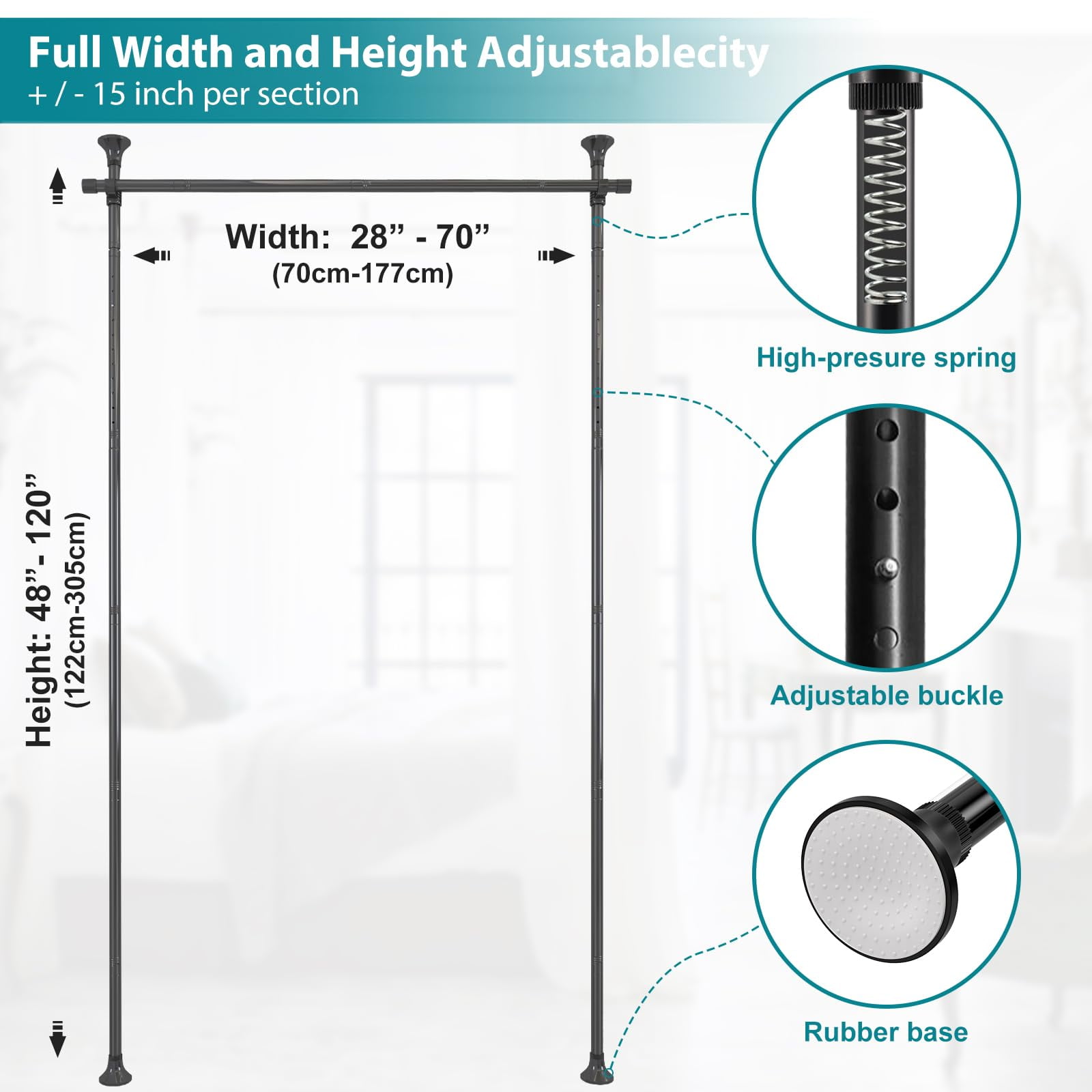 Room Divider, 4-10ft No Drilling Adjustable Curtain Rods Wall Divider for Room Separation, Heavy Duty Freestanding Hanging Room Divider Curtain Rod, Black