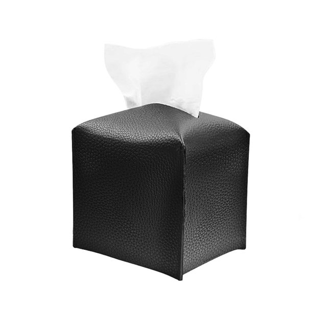 Funda para caja de pañuelos, moderno soporte cuadrado de cuero PU para encimera de tocador de baño, mesitas de noche, escritorio de oficina y coche 13*13*13cm negro