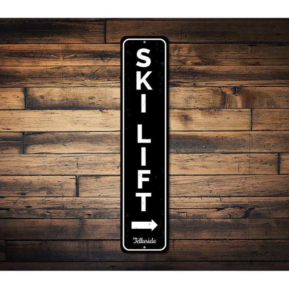Ski Lift Vertical Novelty Decor, Metal Wall Sign - 4x18 Inches