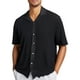 thumbnail image 1 of Camisa informal de manga corta con solapa de punto para hombre - Prenda ligera de poliéster para el verano, de color liso y transpirable - Diseño ligero de poliéster - Estampado en contraste - Tall, 1 of 5