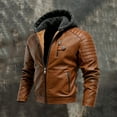 thumbnail image 4 of yuCgh Men's Casual Fashion Solid Color Leather Jacket with Zipper Hood, Stylish Biker Jacket for Everyday Use,Earthy Yellow M, 4 of 5