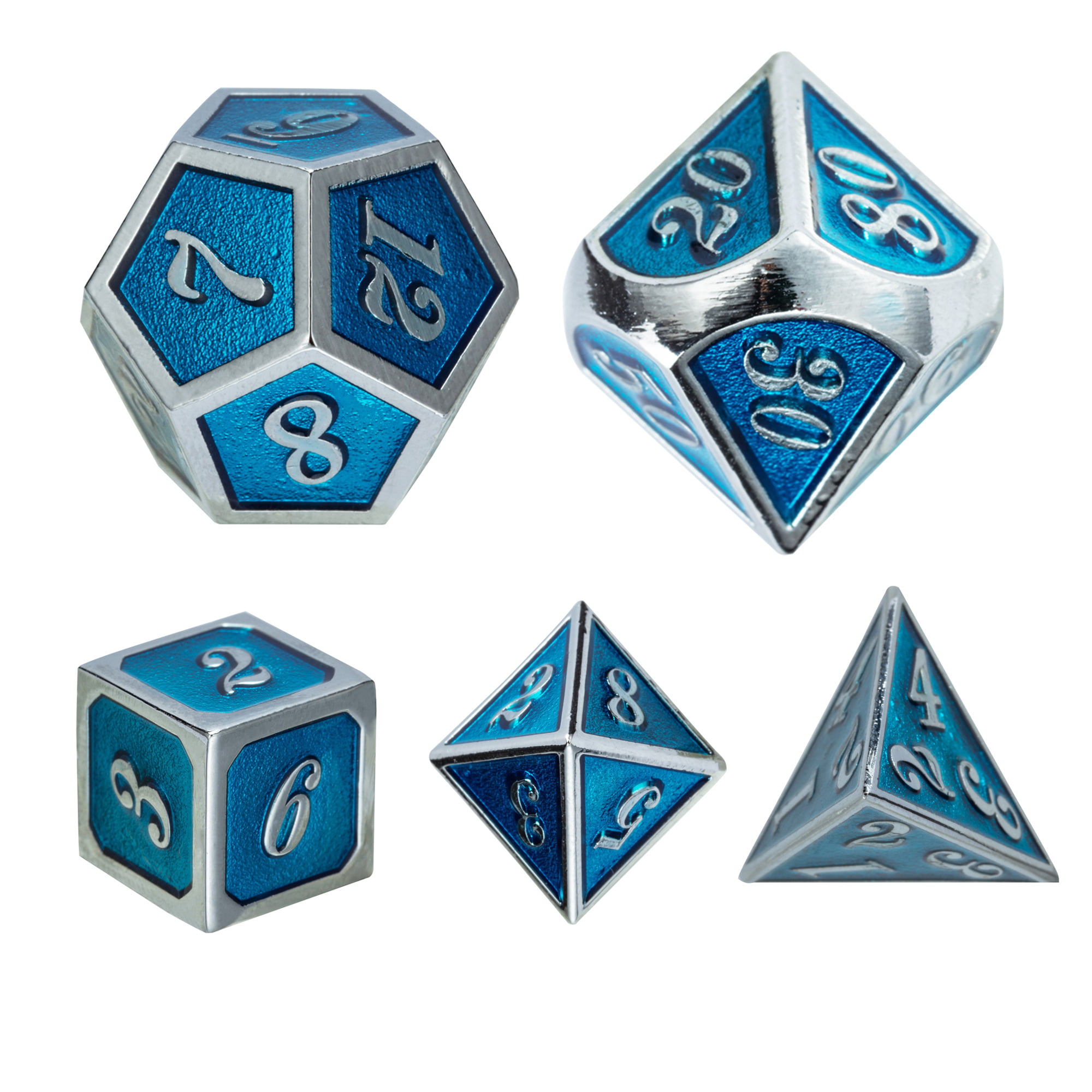 7Pcs Metal Polyhedral Dice Set DND RPG MTG Role Playing Dragons Table Game BLUE 