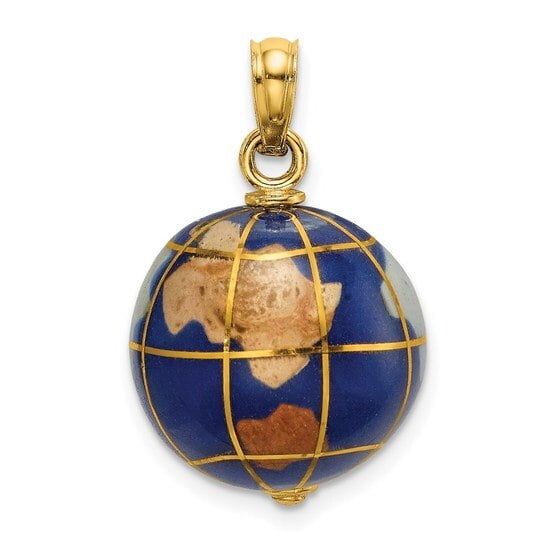 14k Yellow Gold 3-D Enamel World Globe 