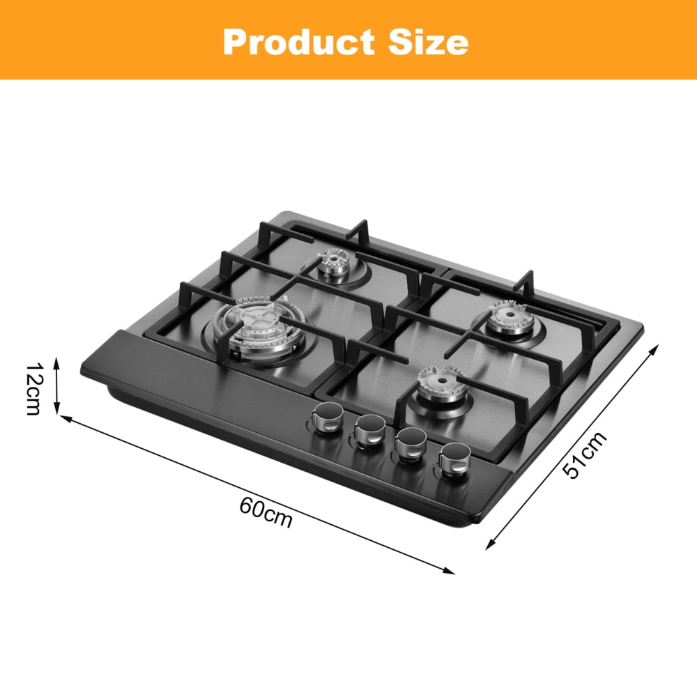 23.6 Inch 4 Burner Gas Cooktop, Gas Stove with Thermocouple Safety Feature, Compatible with LPG/NG, Built-In Tempered Glass for Apartments, Indoor Use, And Rvs
