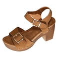 thumbnail image 5 of Dakaela Women's Platform Heels Sandals Ankle Strap Dress Block Chunky High Heeled Wedges Pumps Shoes for Bride Wedding Party Brown Size 7.5, 5 of 6