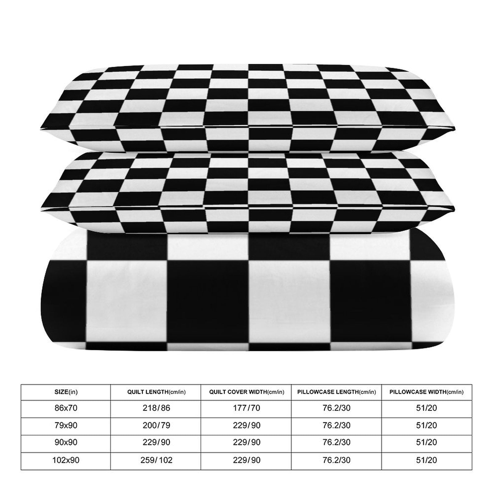 3 Pcs Soft Bedding Set, Includes 1 Duvet Cover with Zipper And 2 Pillow Shams,Chess Board Black Twin(86"x70")