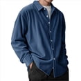 thumbnail image 2 of Camisa de para Hombre, de Larga, con Solapa y Botones, Informal, Antiarrugas, para Trabajo Azul Marino 4XL, 2 of 5