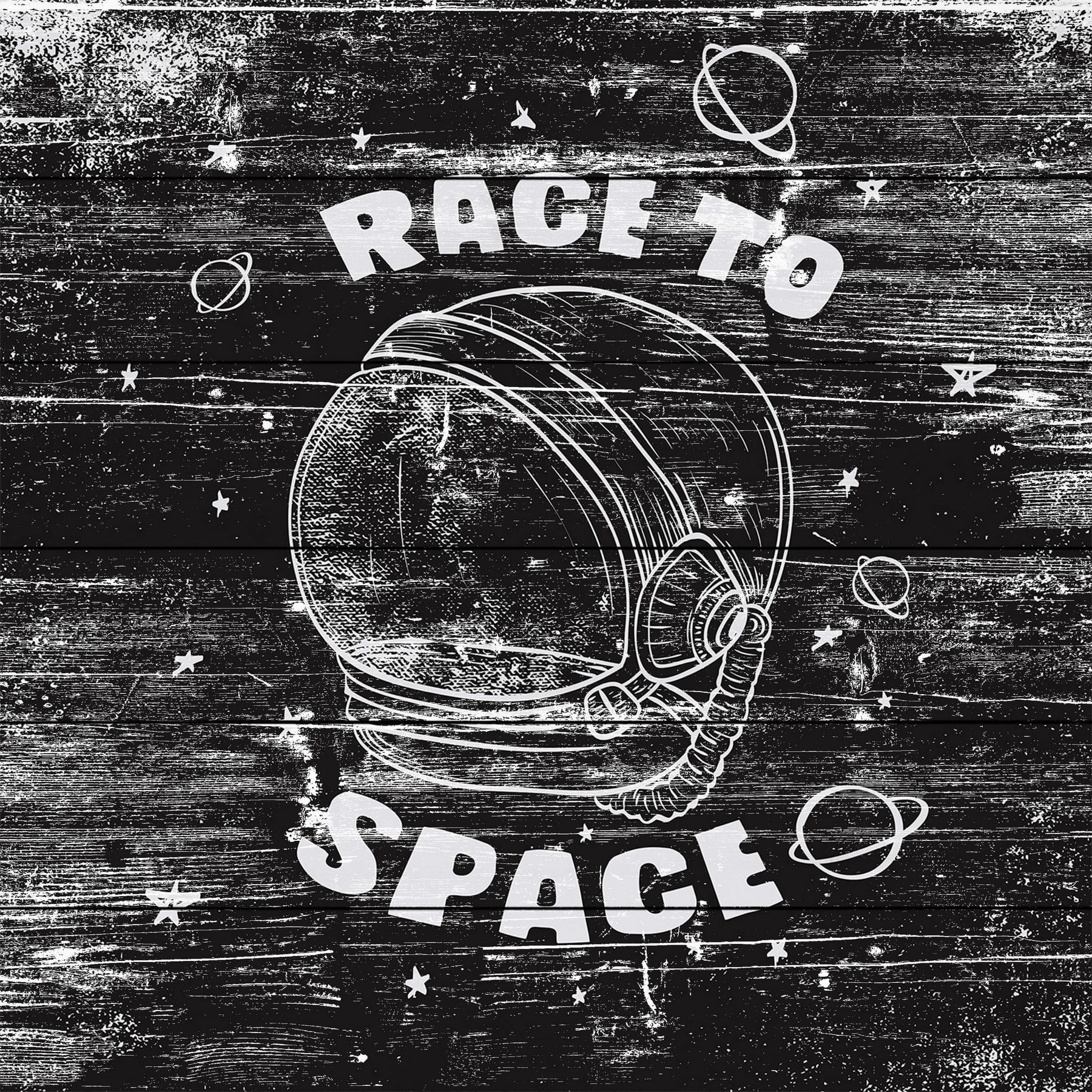 Race to Space Painting Print on White Wood