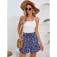 thumbnail image 2 of Chiclily Women's Shorts High Waist Drawstring Shorts Summer Loose Beach Shorts with Pockets, Vine Flower L, 2 of 7