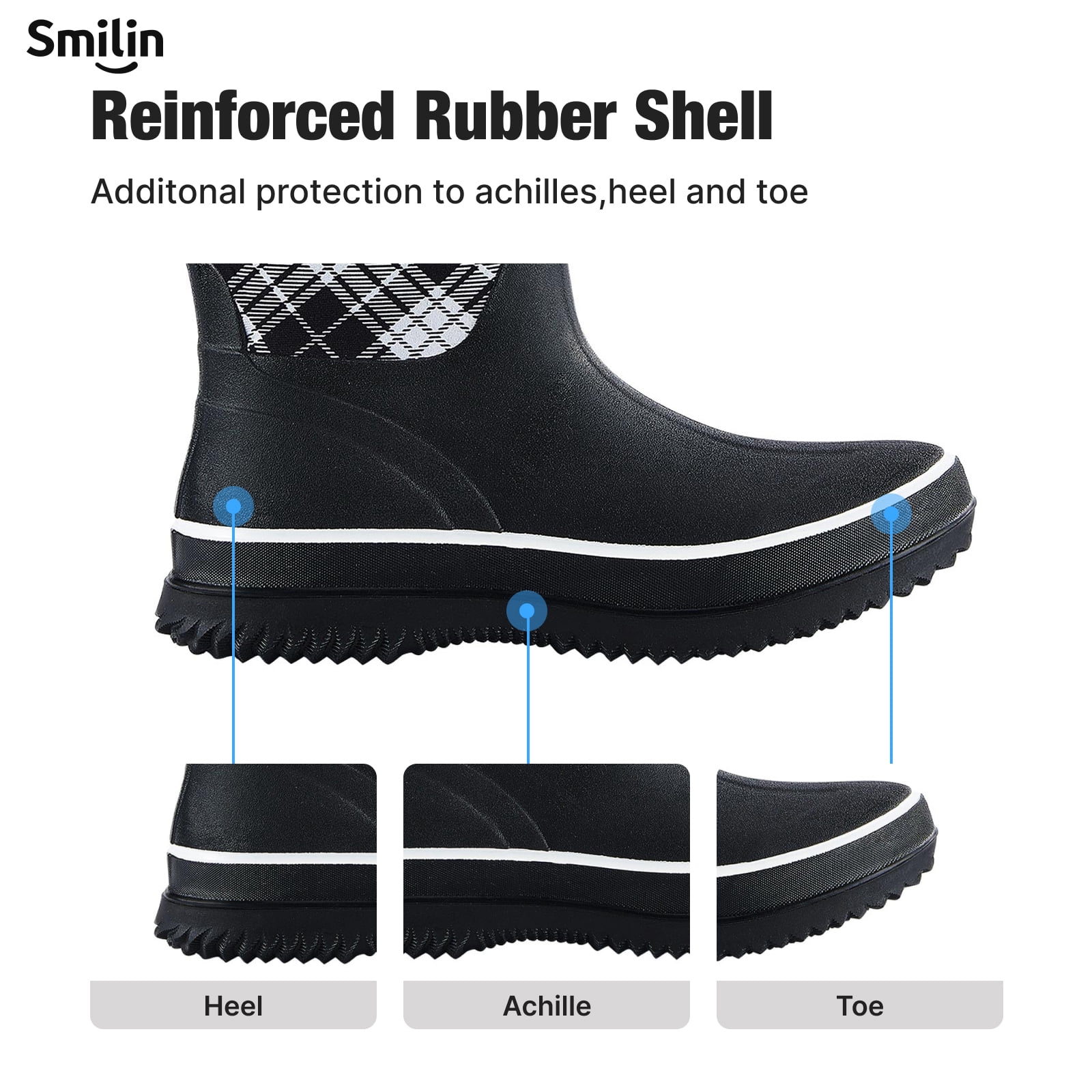 SMILIN Rain Boots for Women, Anti-slip Mid Calf Women Mud Boots, Plaid, Size 8