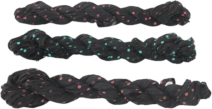 3-Pack Black Polka Dot Mulberry Silk Chiffon Ribbons - 25+ Yards Each | Assorted Dots: Blue, Rust, Brown | Versatile Craft, Gift Wrapping, Decor & Hair Bows | Gift for her
