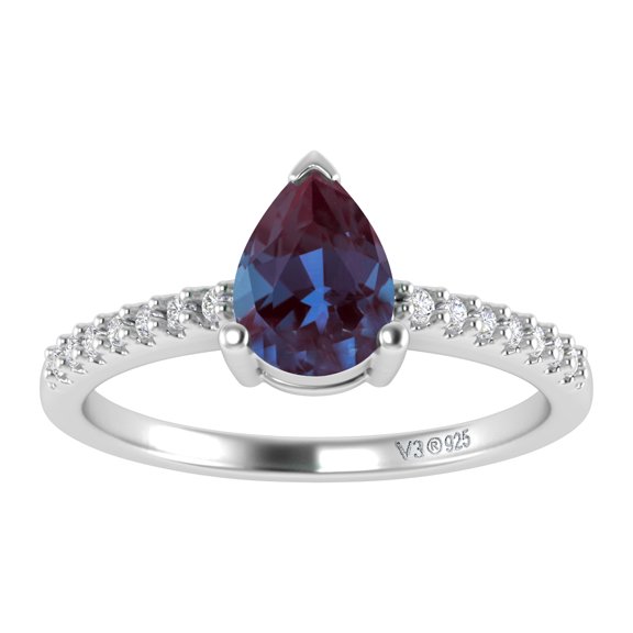 Sterling Silver with Color Changing Alexandrite and White Topaz Engagement Ring