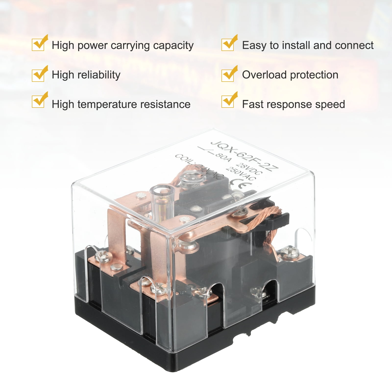 AC24V 80A Electromagnetic Relay, High Power Relay DPDT 2NO 2NC 8 Terminals Din Rail Mounting