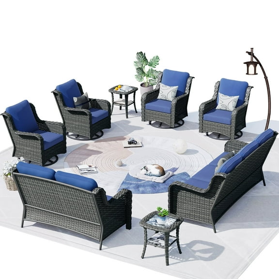 Ovios 8-Piece Wicker Outdoor Sectional Patio Set with Swivel Chairs and Loveseat, Gray