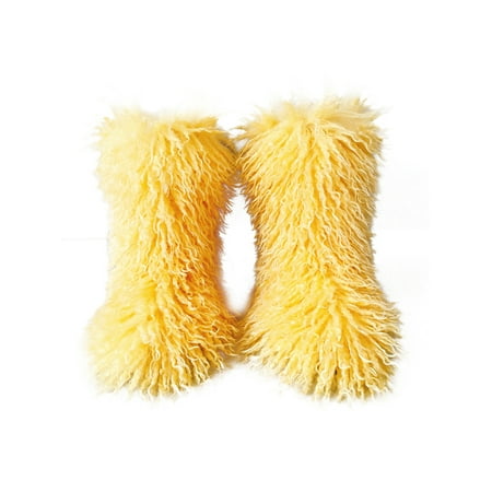 

Daeful Women Cozy Faux Fur Fuzzy Snow Boots Casual Lightweight Comfortable Plush Mid Calf Boot Yellow 4.5