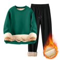 thumbnail image 2 of Men's Winter 2-Piece Casual Set, Long Sleeve Fuzzy Fleece Pullover and Warm Pants, Cozy Lounge Wear For Cold Weather Indoor Comfort,Green,L, 2 of 7