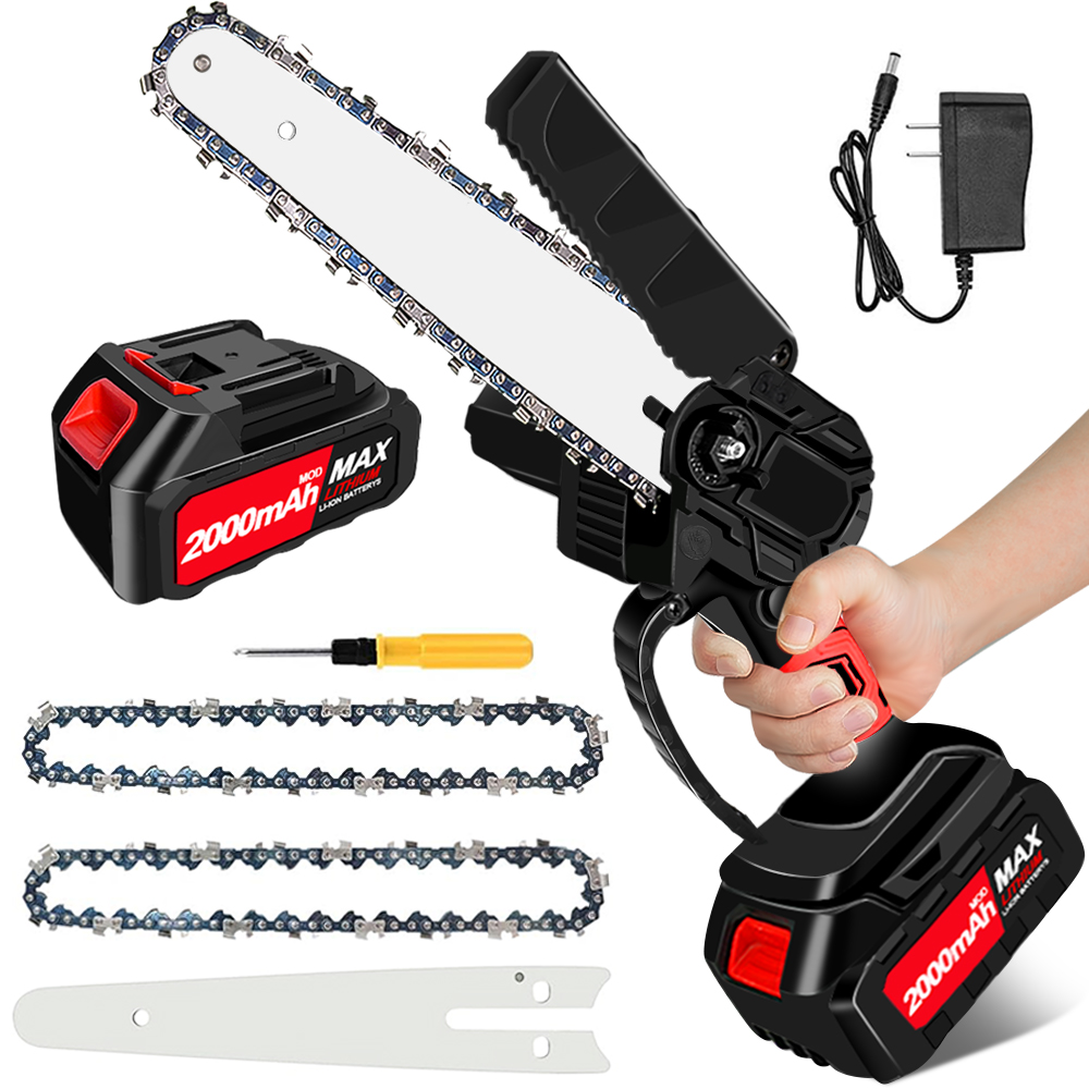 Cordless 8 Inch Electric Chainsaw, Brushless Electric Chainsaws with 1 Batteriy & 2 Chains, Portable Chainsaw for Tree Trimming, Wood Cutting