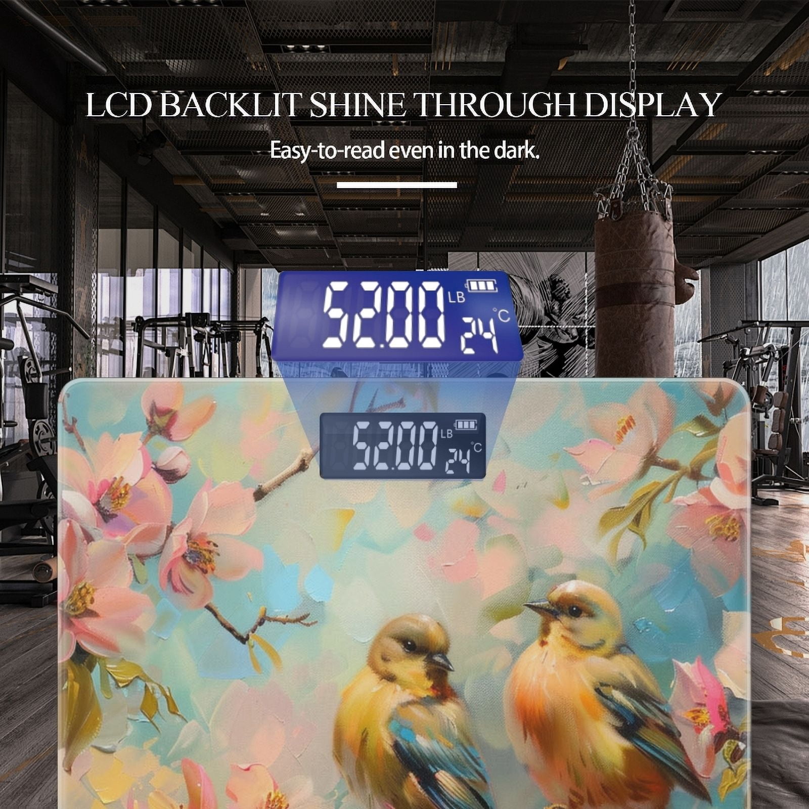 Bathroom Scale, Highly Accurate Digital Body Scale,Precisely Measures Weight up to 400 lbs-Two Birds Perched On Branch And Surrounded By Pink Flowers