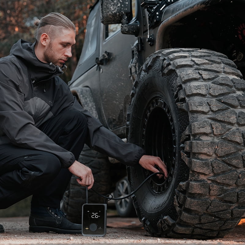 HOTO Portable Electric 120PSI Tire Inflator with 12V Motor, Cordless Air Compressor with Digital Display for Car and Bike