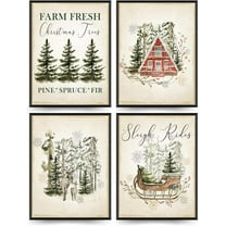 Hieng Vintage Christmas Wall Art Prints Set of 4, Retro Christmas Trees Poster, Winter Holidays Gift Print Decor for Gallery, Living Room, Bathroom (Unframed)