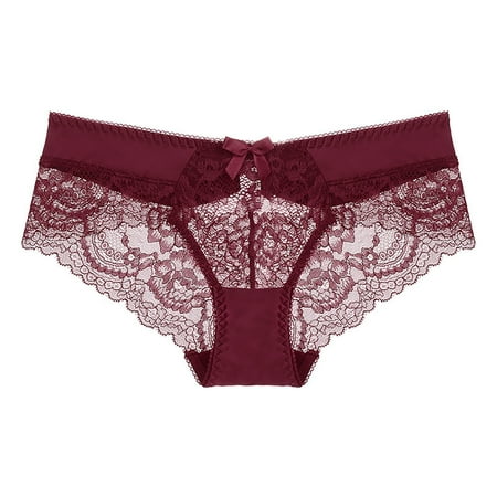 uublik High Waist Panties for Women High Waist Breathable Briefs Soft Underpants Ladies Stretch Panties Womens Lace Underwear Wine