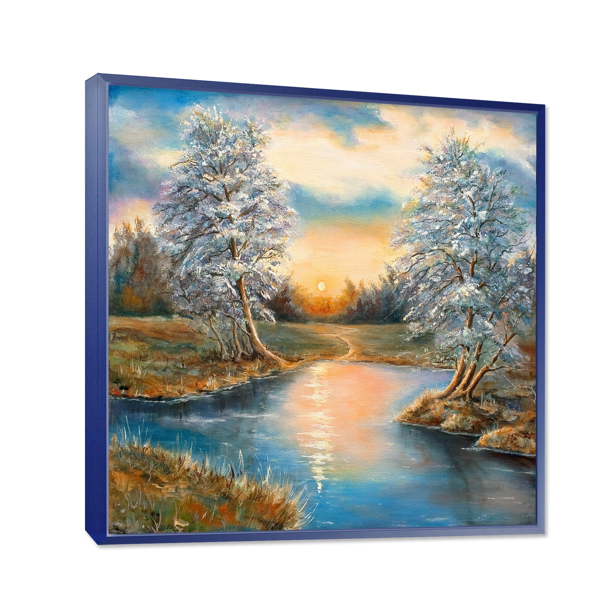 Designart 'Birches In The Autumn Woods Sunset' Lake House Framed Canvas Wall Art Print