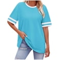 thumbnail image 1 of Hauts à Épaules Tombantes pour Femmes, T-Shirts Surdimensionnés pour Femmes Mode Rayé Col Rond Manches Courtes T-Shirts P-2TG en Solde Vêtements pour Femmes, 1 of 4