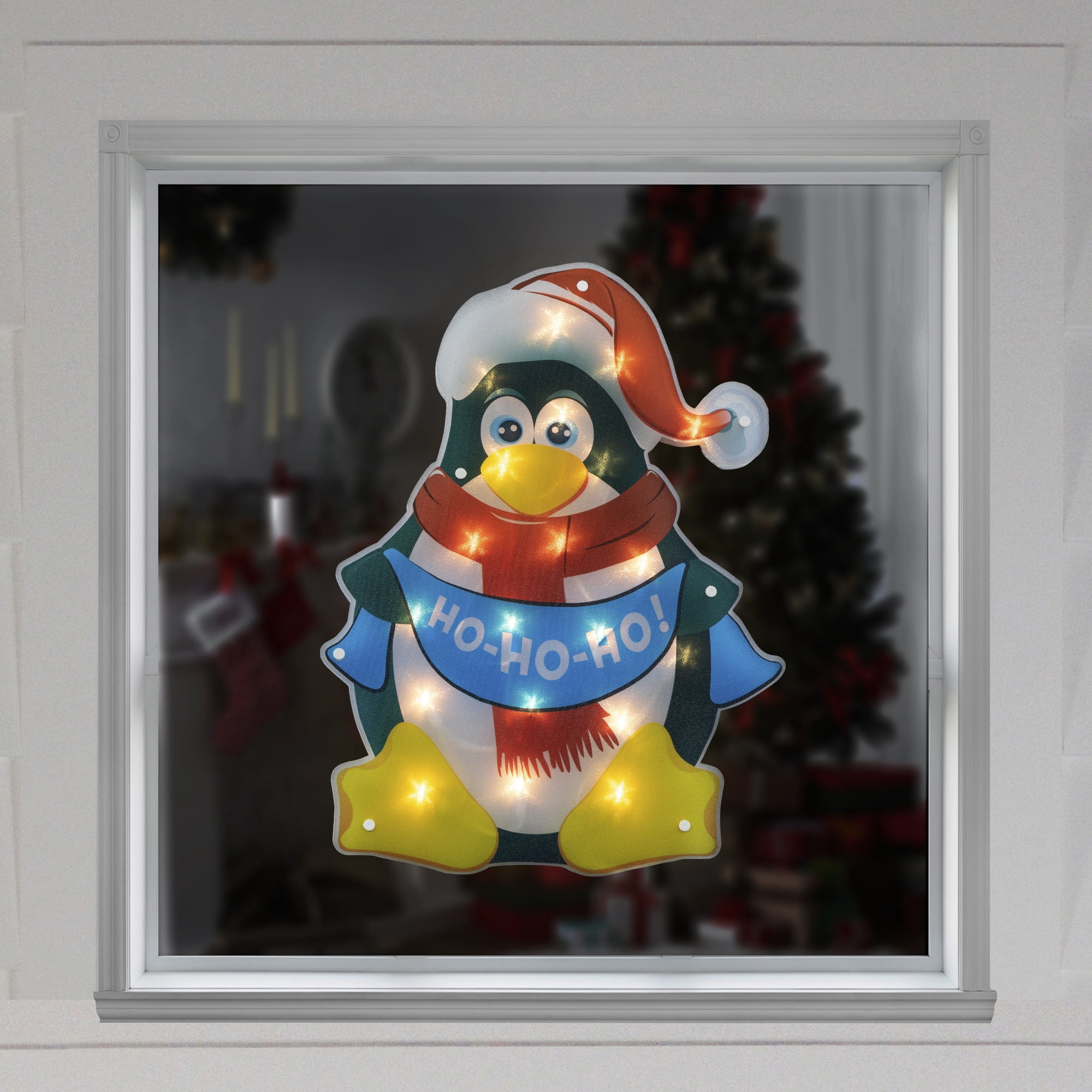 18" Lighted Penguin Christmas Window Silhouette