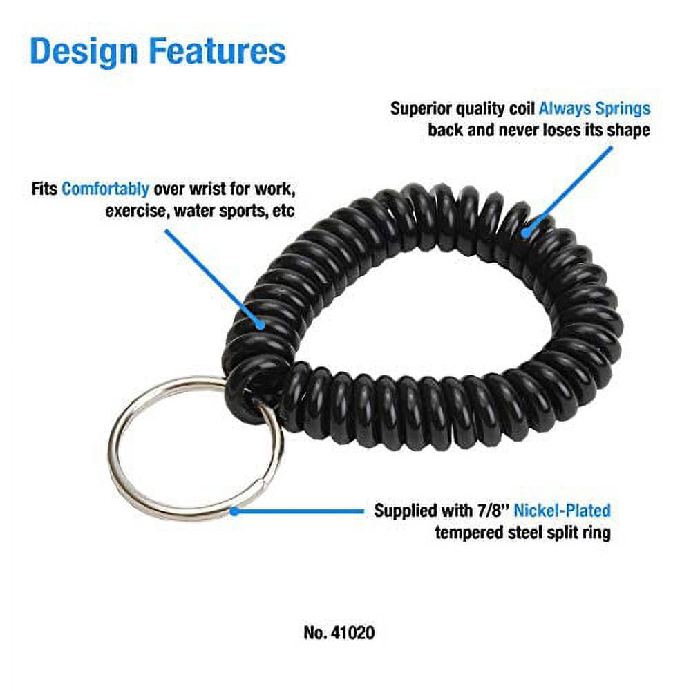 Wrist Coil Key Ring, Black, Single Color, 10 PK 41020