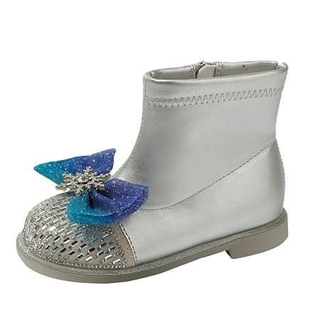 

ZMHEGW Leather Shoes For Girls Glitter Ankle Boots Kids Low Heel Dress Booties Fashion Side Zipper Short Flat Shoes