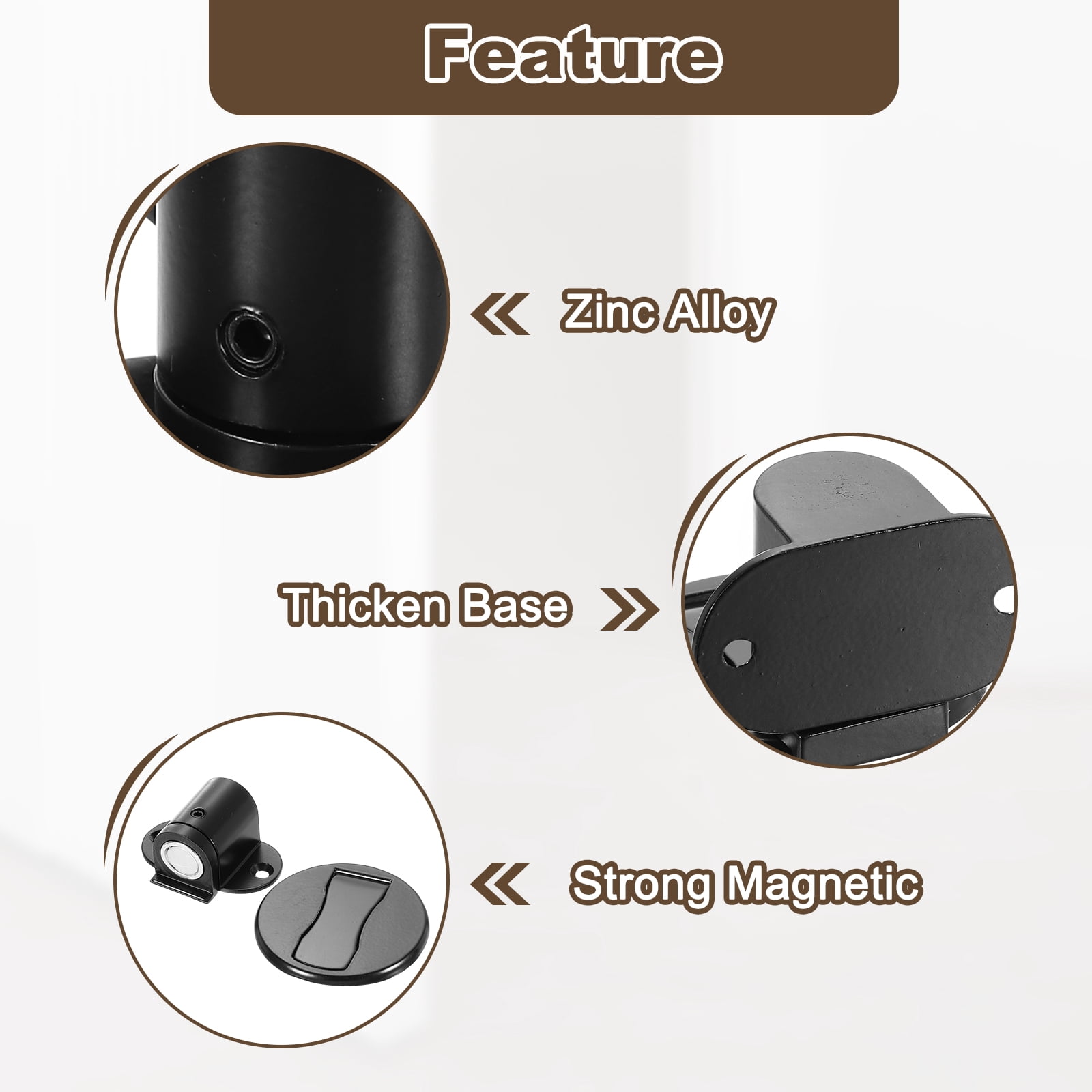 2Pcs Magnetic Door Stopper, Adjustable Floor Door Stop with Adhesive Tape Black