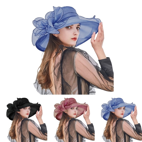Women's Elegant Mesh Veil Bucket Hats Organza Flower Church Derby Fascinator Wide Brim Bridal Bucket Hats Wedding Tea Party Hat Summer Beach Sun Hat One Size Color Red