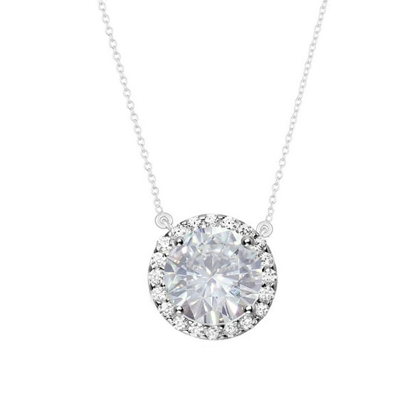 Sterling Silver with Moissanite and White Topaz Halo Pendant with 18" Chain
