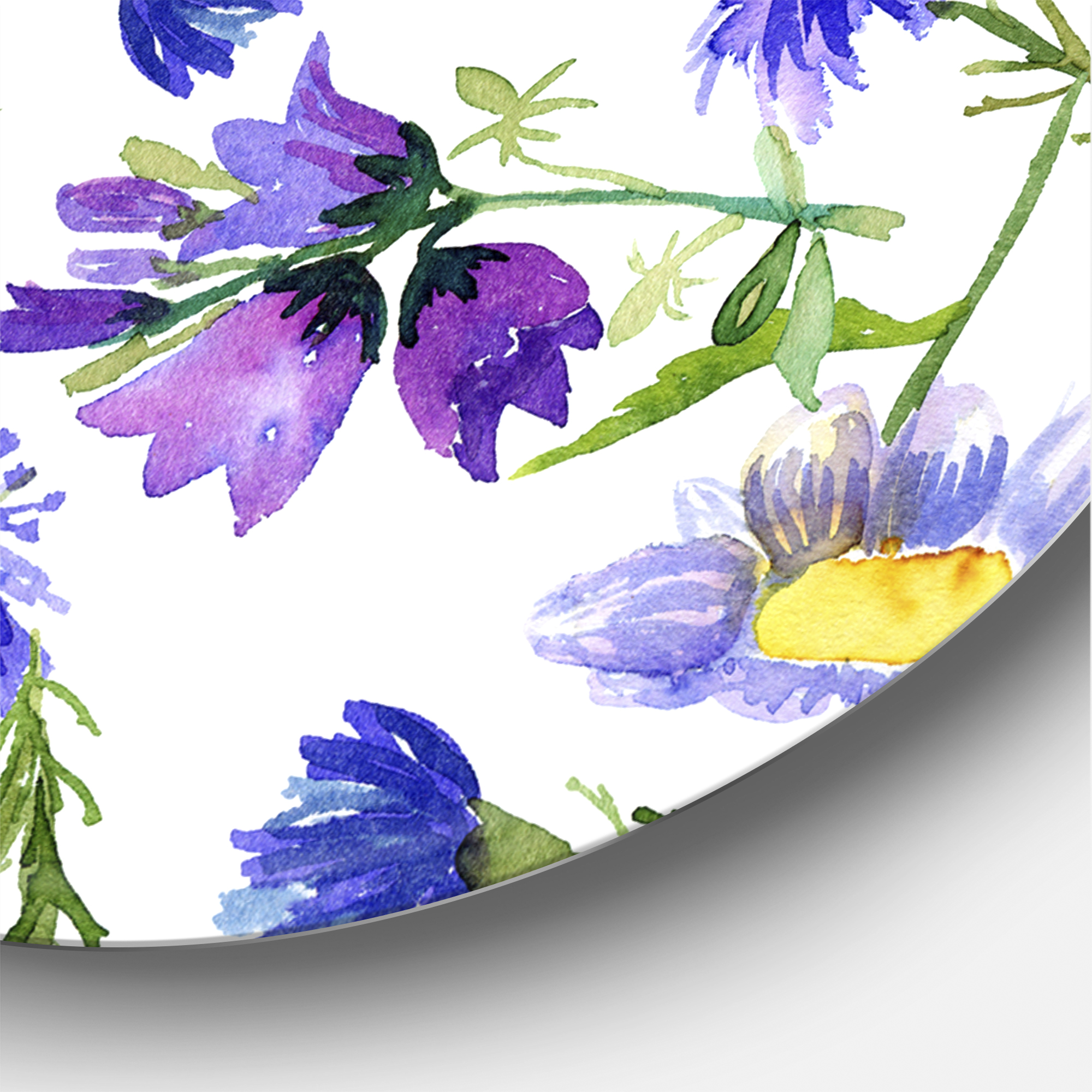 Designart 'Blue Wildflowers With Leaves III' Traditional Circle Metal Wall Art 23x23 - Disc of 23