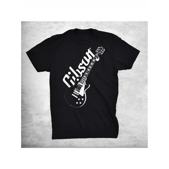Men's Gibson Les Paul Guitar Graphic Cotton T-Shirt - Black & White Music-Inspired Design, Regular Fit Short Sleeve Round Neck