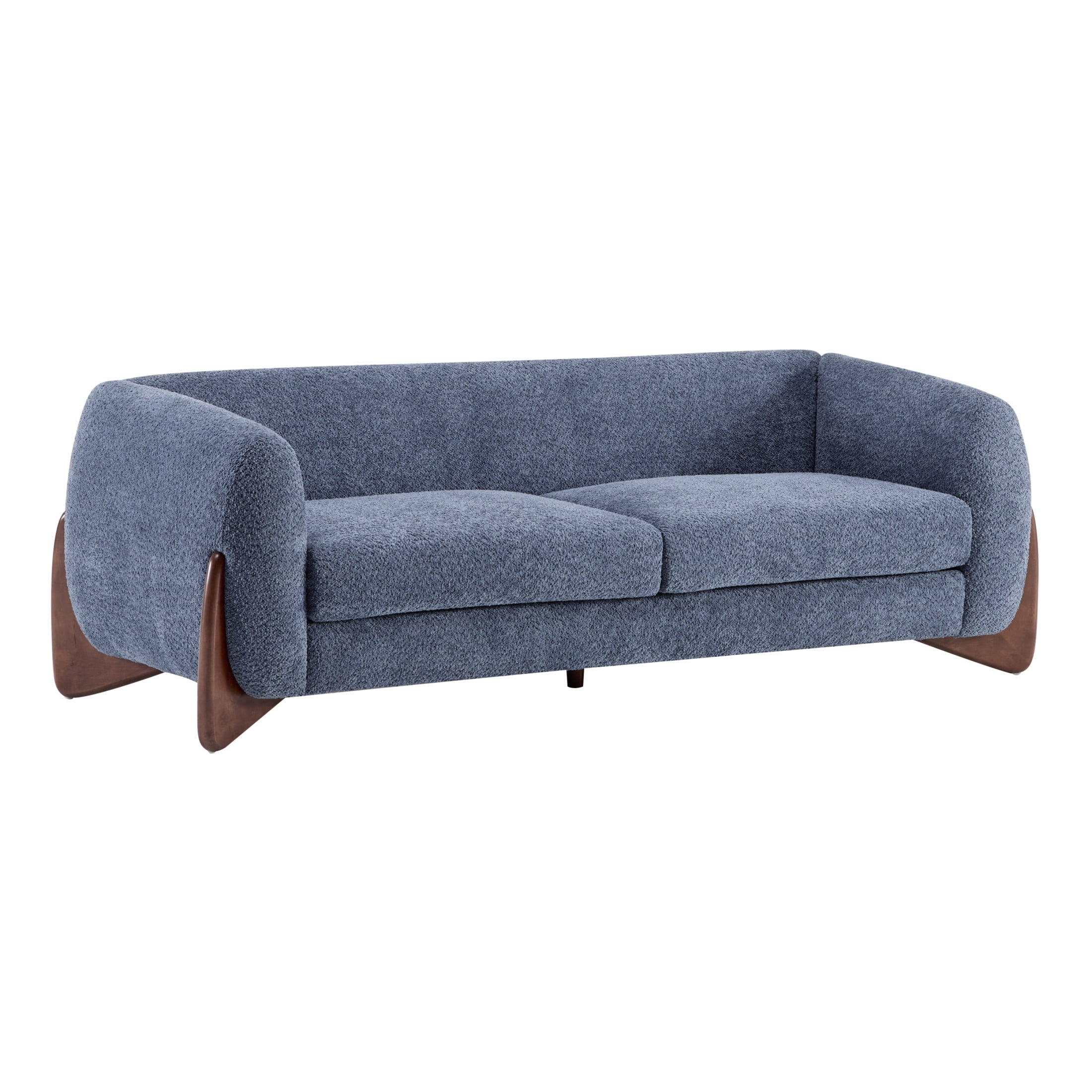 Christopher Knight Home 82" Boucle Sofa, 3-Seater Faux Sherpa Couch with Wood Legs & Curved Design, Navy Blue