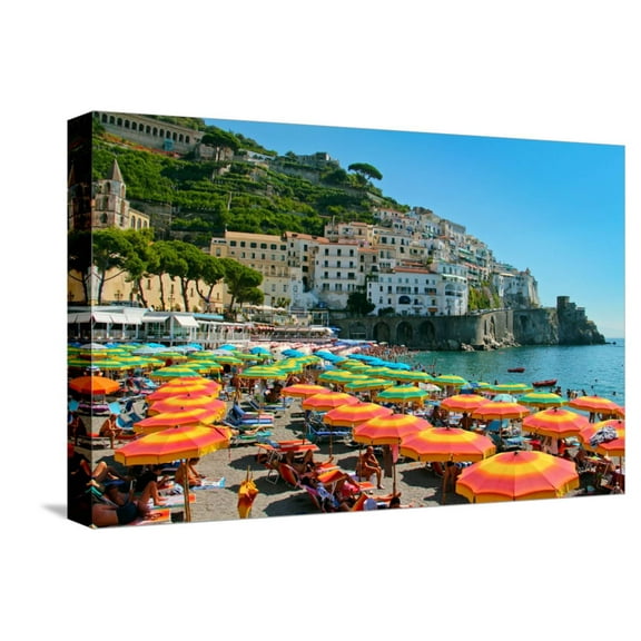 Art.com Colorful View of Almafi Coast Italy Stretched Canvas Print Wall Art, 18" x 12"