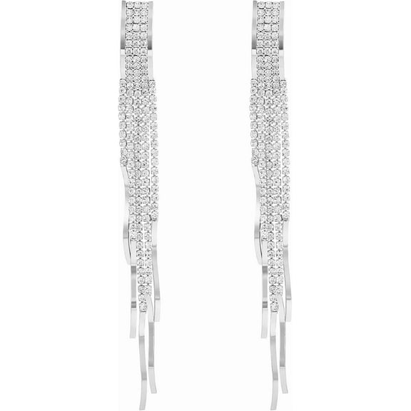 Boho Tassel Chandelier Earrings Cubic Zirconia Long Earrings Crystal Dangling Earrings Long Drop Chain Earrings Long Rhinestone Tassel Earrings for Women White Gold