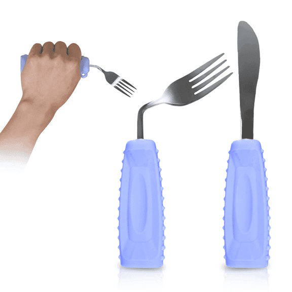 Ehucon Adaptive Utensils Set - Weighted Fork & Straight Knife for Hand Tremors, Arthritis & Parkinson's - Non-Slip Easy Grip Silverware