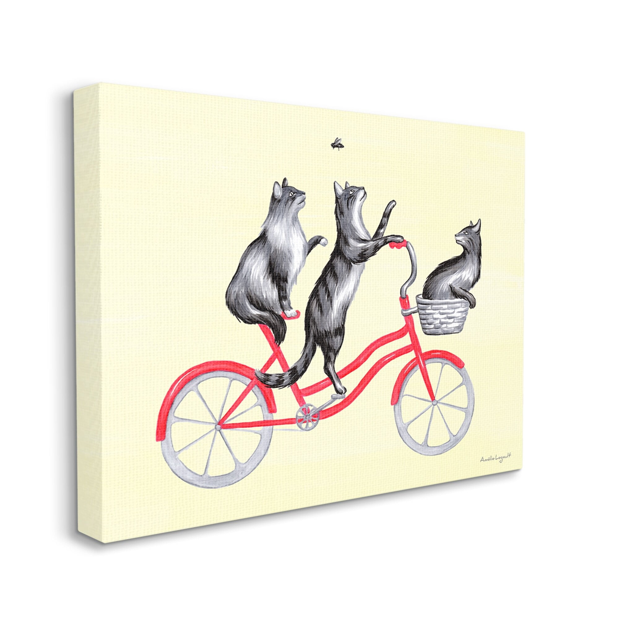 Stupell Industries Playful Cats Riding Red Bicycle Buzzing Bee Graphic Art Gallery Wrapped Canvas Print Wall Art, Design by Amelie Legault
