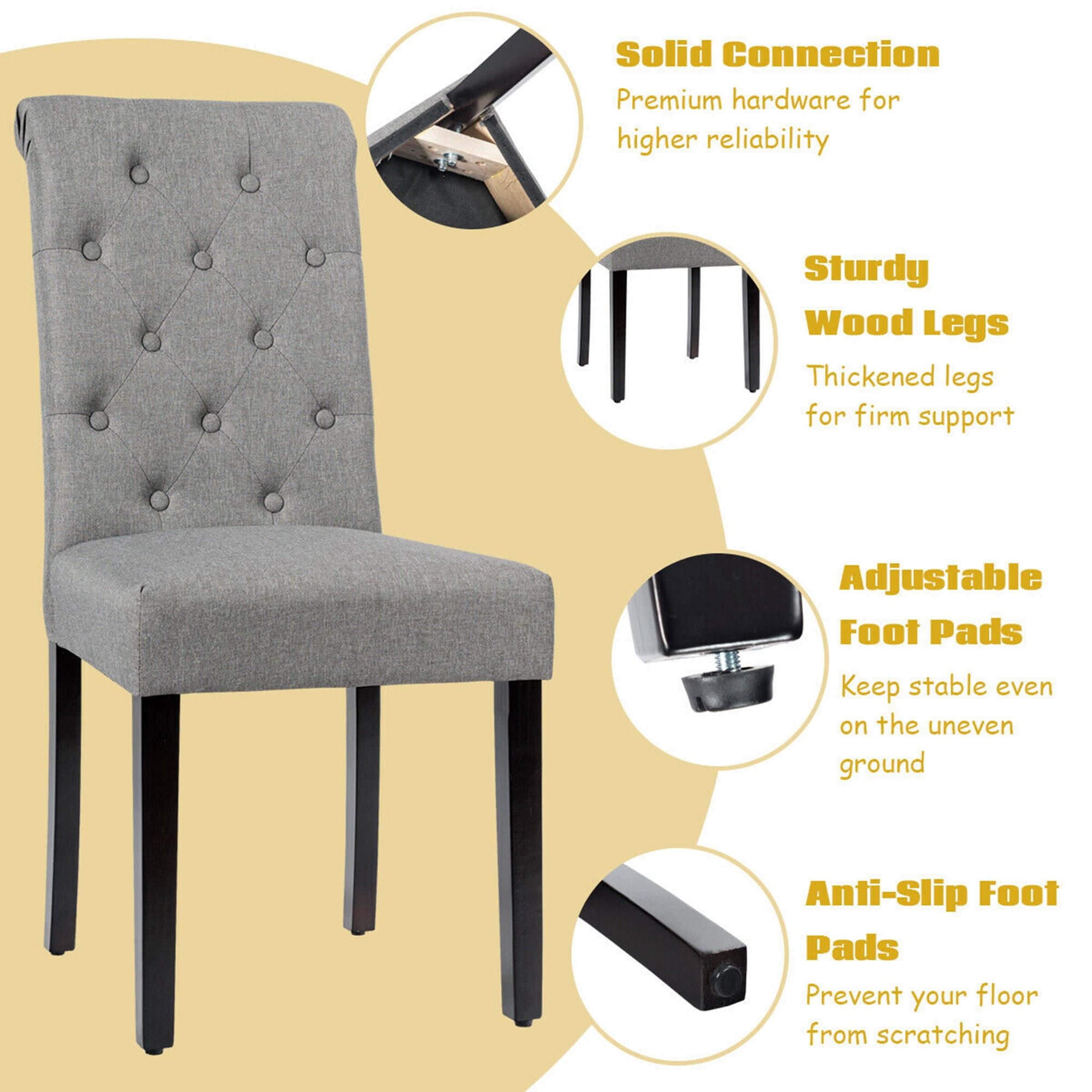 Gymax 4PCS Upholstered Dining Chair High Back Armless Chair w/ Wooden Legs Grey