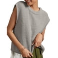 thumbnail image 4 of Spring Autumn Womens Sleeveless Knit Sweater Vest Crewneck Sweaters Ribbed Casual Loose Tank Tops, 4 of 5